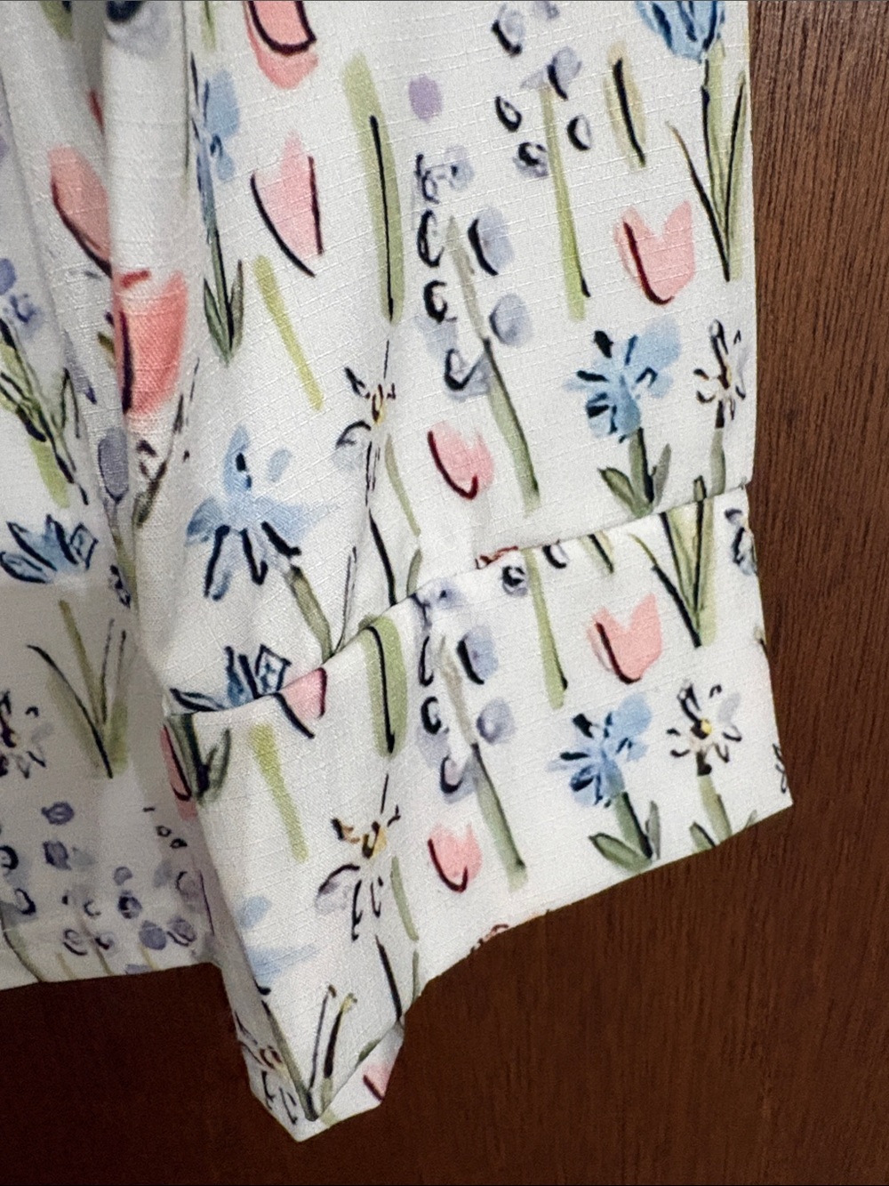 Floral Button-Front Jacket - White with Pink & Blue Tulips - Picture 4 of 5